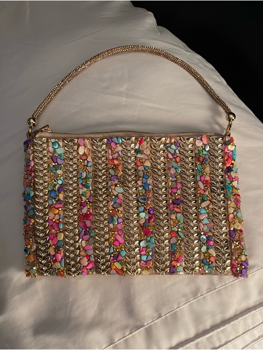 Gold Multicolor Beaded Mini Handbag